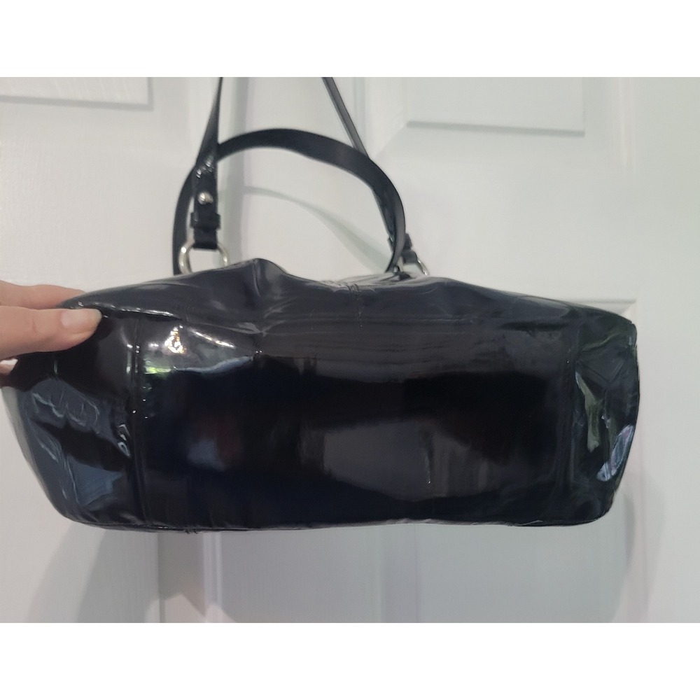 Vintage Coach Patent Leather Tote Purse Black Signature C Monogram Shoulder Bag - Picture 9 of 16